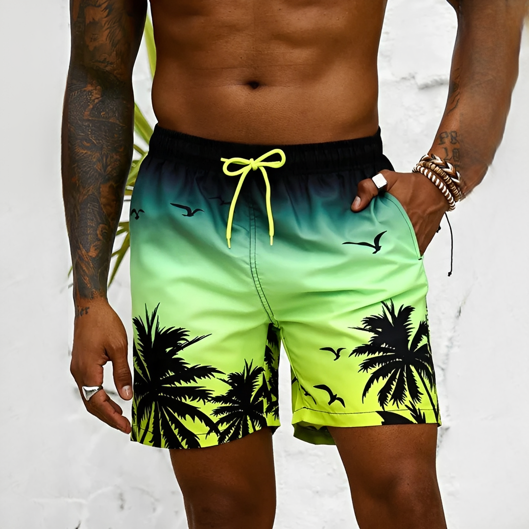 Short masculino de verão estampado, perfeito para praia e piscina. Conforto e secagem rápida garantidos.