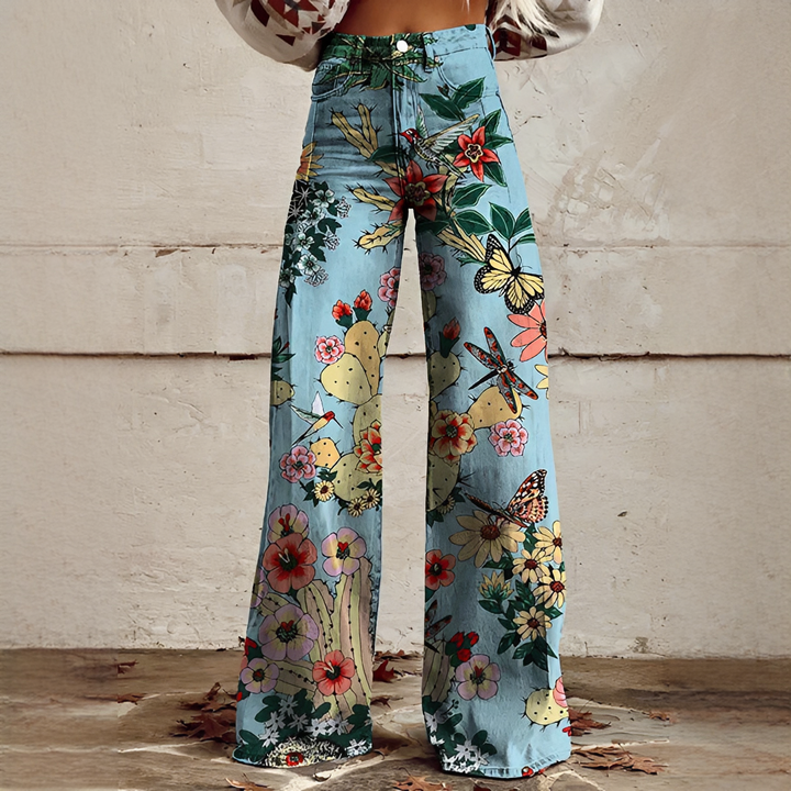 Calças femininas estilosas de perna larga. Conforto e elegância para o verão, ideais para moda e viagem.
