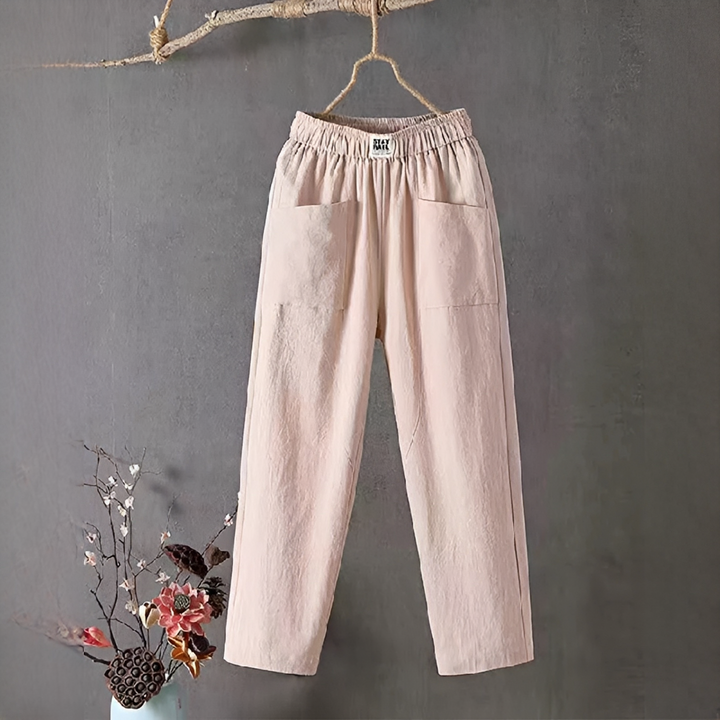 Calça feminina Sienna elegante e versátil. Estilo casual solto ideal para o conforto no verão e viagens.