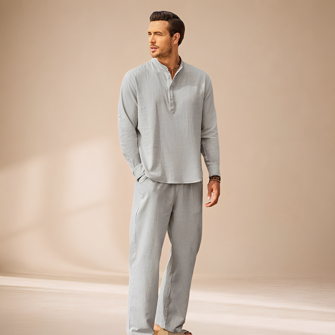 Conjunto casual masculino de manga longa, perfeito para um estilo versátil. Ótimo para outono/primavera.