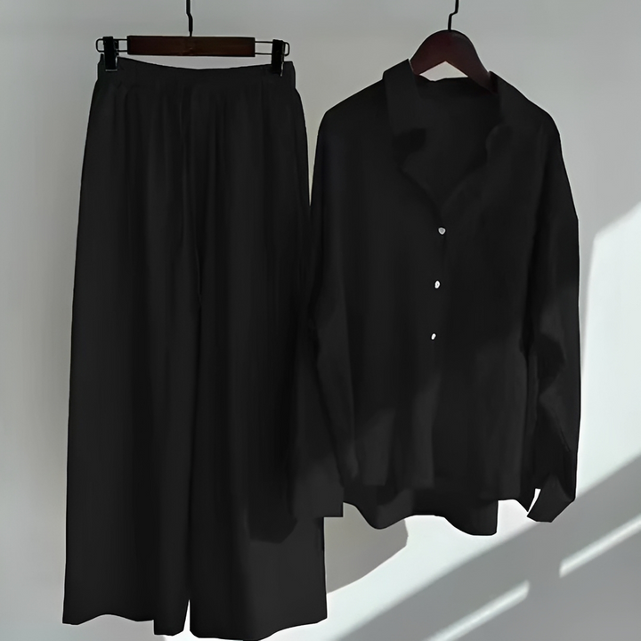 Conjunto versátil feminino com calças soltas e top, para moda praia, viagem ou roupa casual de verão.