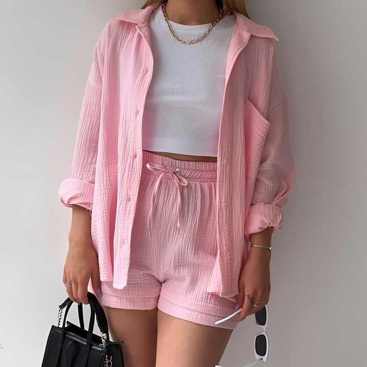 Conjunto feminino confortável de manga longa 2 peças. Ideal para estilo diário casual com cores vibrantes.