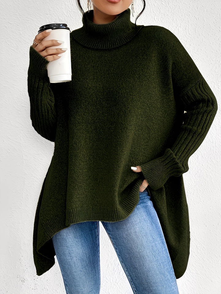 Pulôver feminino de gola alta elegante, projetado para oferecer conforto e calor na moda inverno mulher.