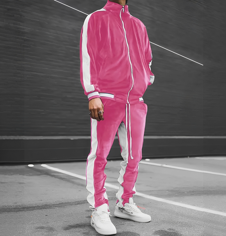 Conjunto masculino leve e respirável, ideal para moda casual e esportiva de verão com estilo.