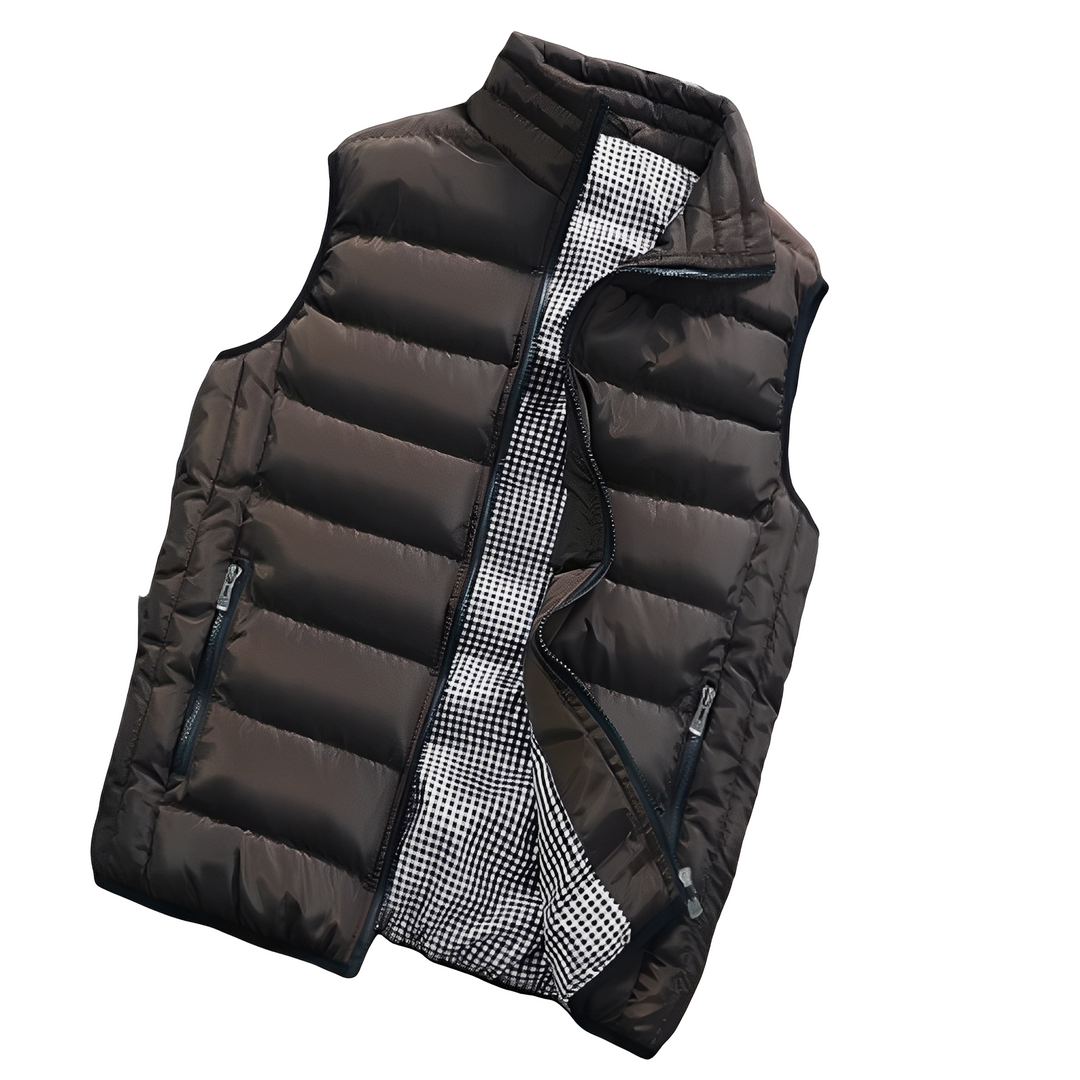 Colete masculino acolchoado para inverno/outono, oferece aquecimento e conforto moderno para o dia a dia e viagens.