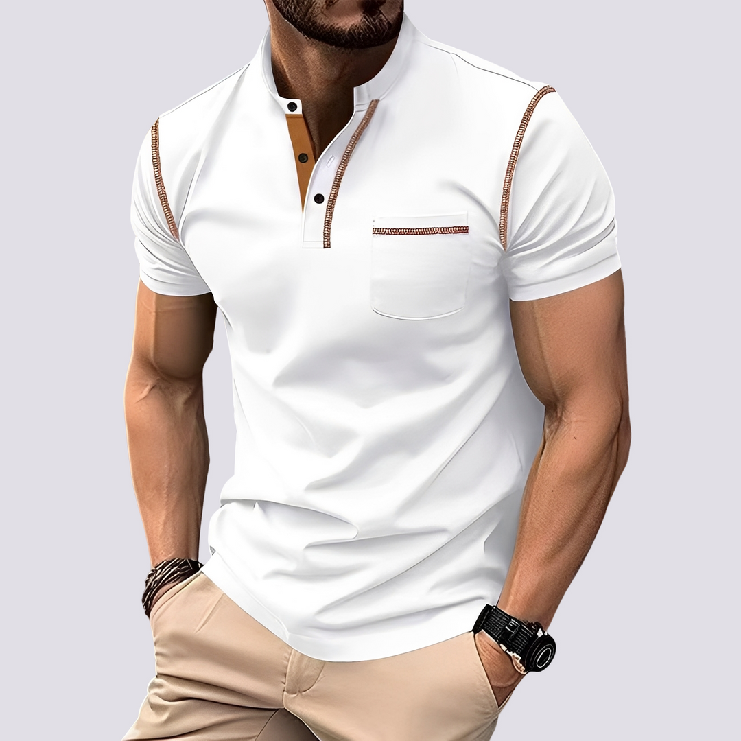 Polo masculina colorida, ideal para moda verão e estilo casual. Conforto e elegância em uma única peça.