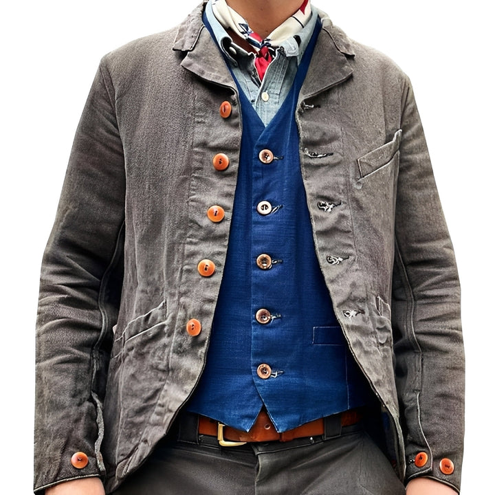 Casaco masculino casual, cor neutra, com bolsos práticos, perfeito para looks diários e conforto.