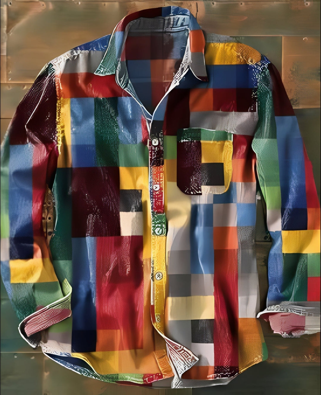 Camisa masculina formal e casual de manga comprida com padrão detalhado, para um vestuário elegante.