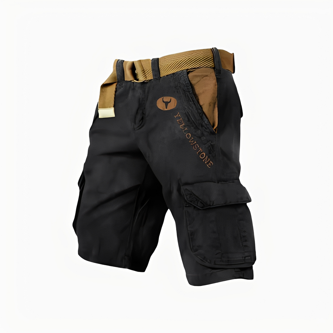 Calções cargo masculinos descontraídos com múltiplos bolsos, perfeitos para viagens e dia a dia.