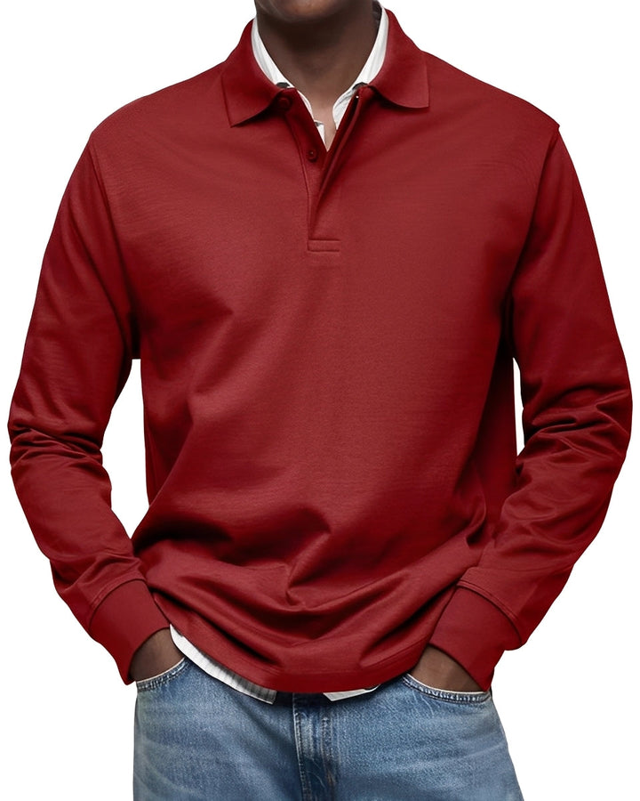 Versátil camisa polo masculina Rowan de manga longa, p/ negócios ou casual, combinando moda e conforto.