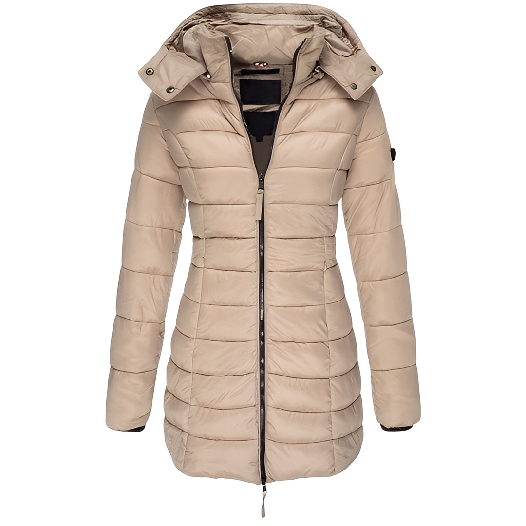 Casaco acolchoado feminino elegante para o inverno. Proteção quente e estilo para moda feminina.
