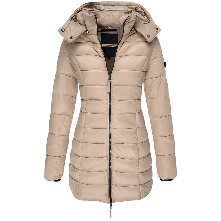 Casaco acolchoado feminino elegante para o inverno. Proteção quente e estilo para moda feminina.