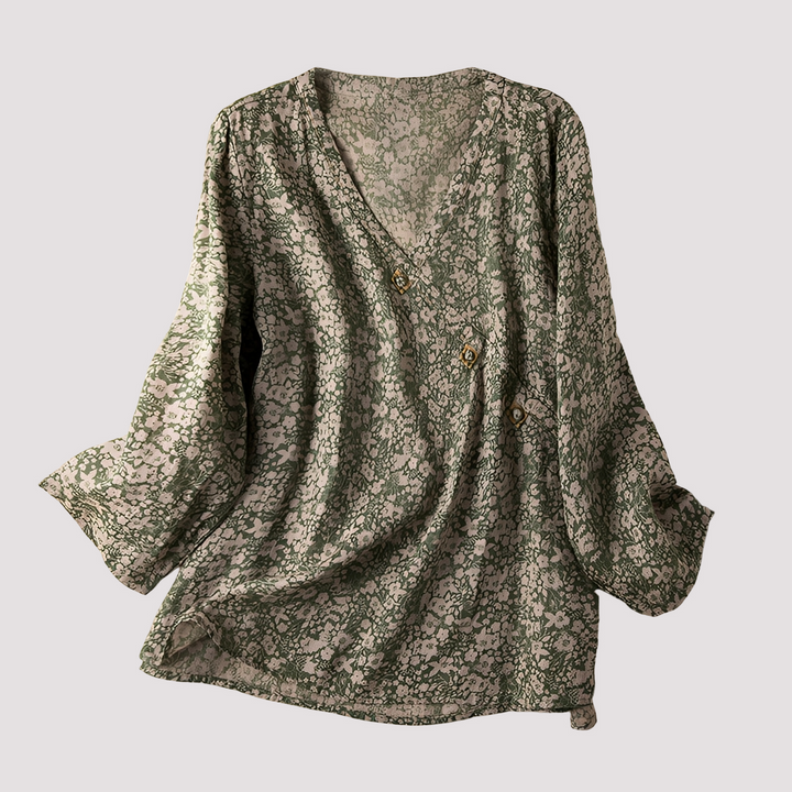 Blusa feminina floral estampada de manga longa. Roupa casual e elegante para o dia a dia, look feminino confortável.