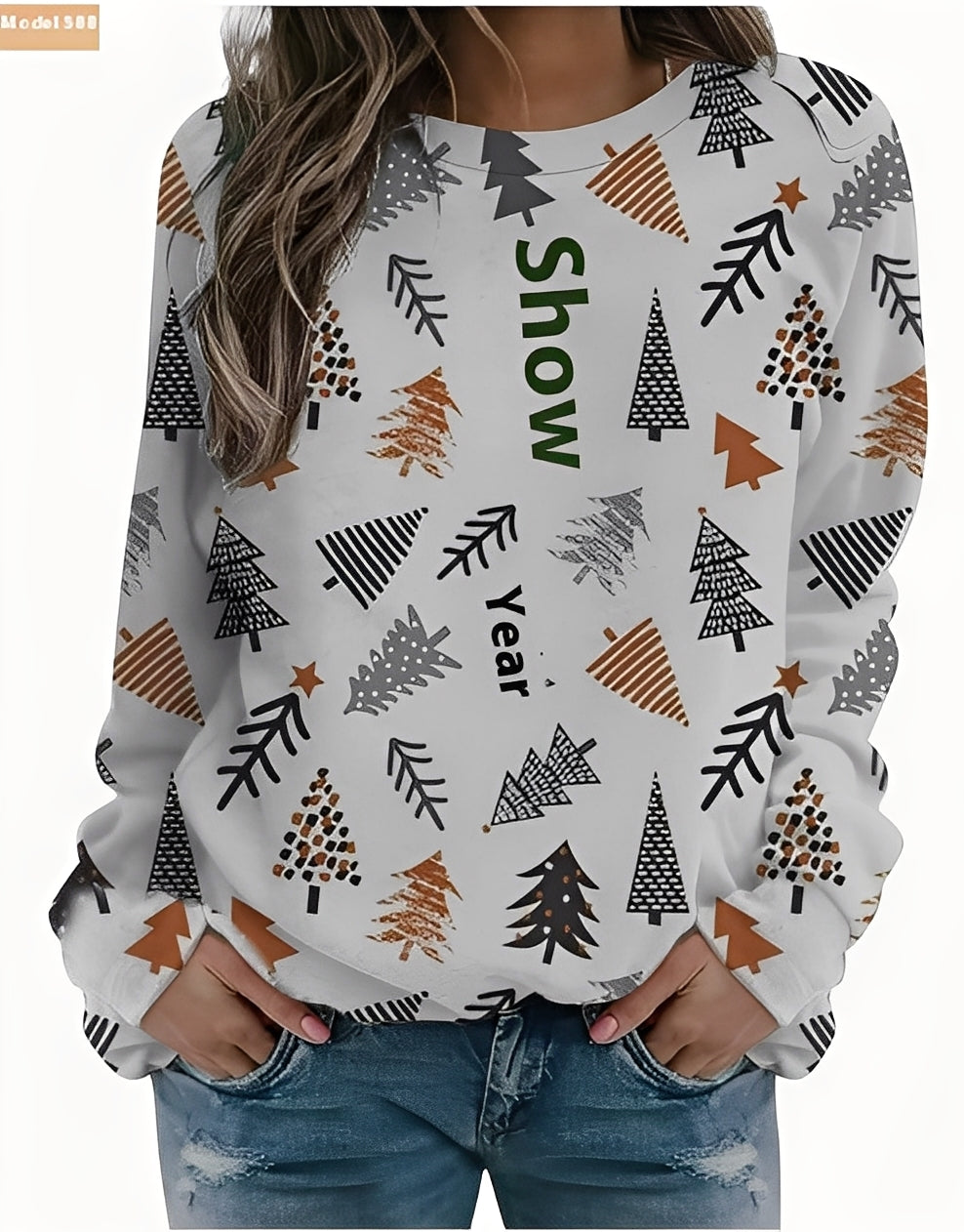 Roupa feminina casual de natal: suéter com estampa de rena, perfeito para festas e presentes de inverno.