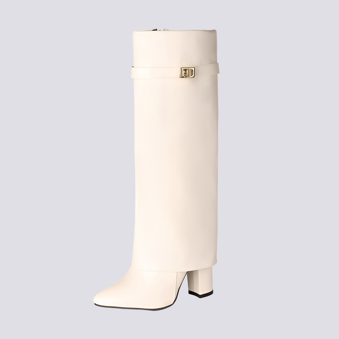 Botas femininas elegantes com salto bloco, perfeitas para o inverno e outono. Calçado versátil e estiloso.