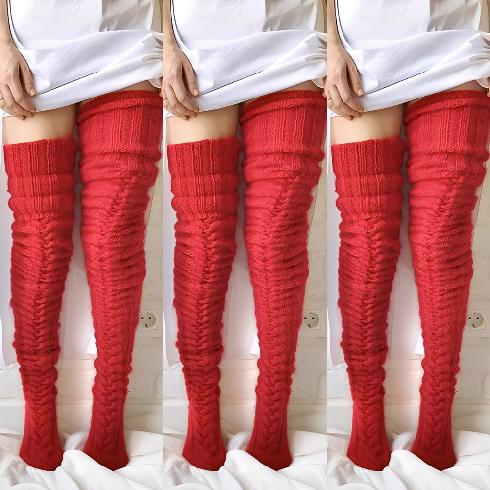 Meias femininas estilosas, acima do joelho, que proporcionam calor e um look moderno no inverno.