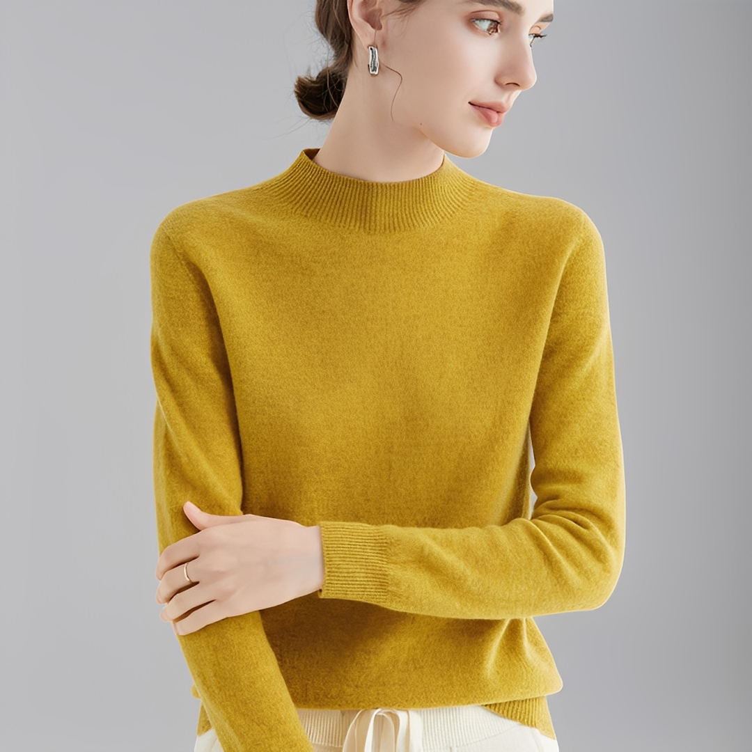 Pullover feminino casual de gola alta. Conforto e moda para os dias frios de outono.