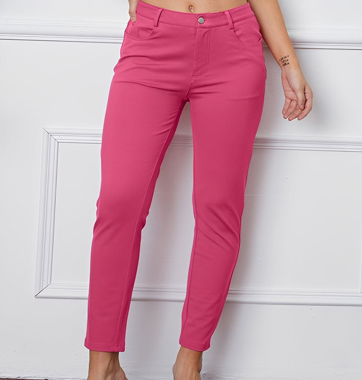 Calças femininas casuais elásticas para conforto máximo e estilo versátil no dia a dia. Moda feminina prática.