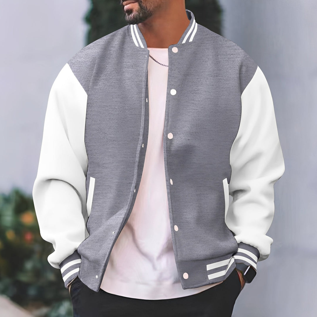 Jaqueta bomber masculina estilosa e solta para conforto urbano, ideal para moda casual primavera-outono.