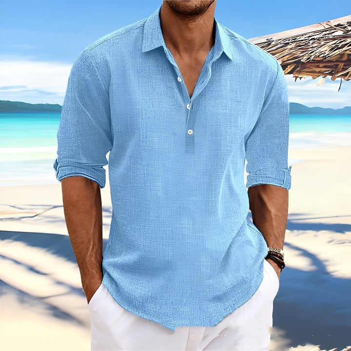 Camisa masculina manga comprida versátil para verão e outono, estilo casual elegante e confortável.