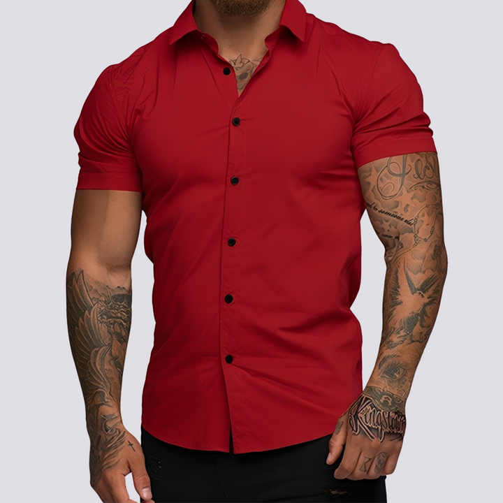 Camisa masculina colorida, estilo casual de lapela, perfeita para moda verão. Conforto e elegância.