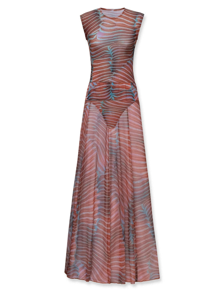 Conjunto feminino completo: body elegante e saia longa estampada, criando um look sofisticado para festas.