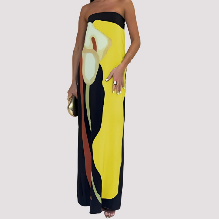 Vestido elegante feminino longo Samara, tomara que caia, perfeito para ocasiões especiais.