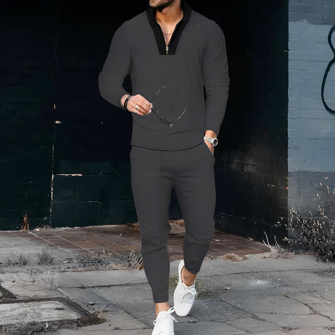 Estiloso conjunto masculino waffle para outono inverno, roupa de lazer e esporte com máximo conforto.