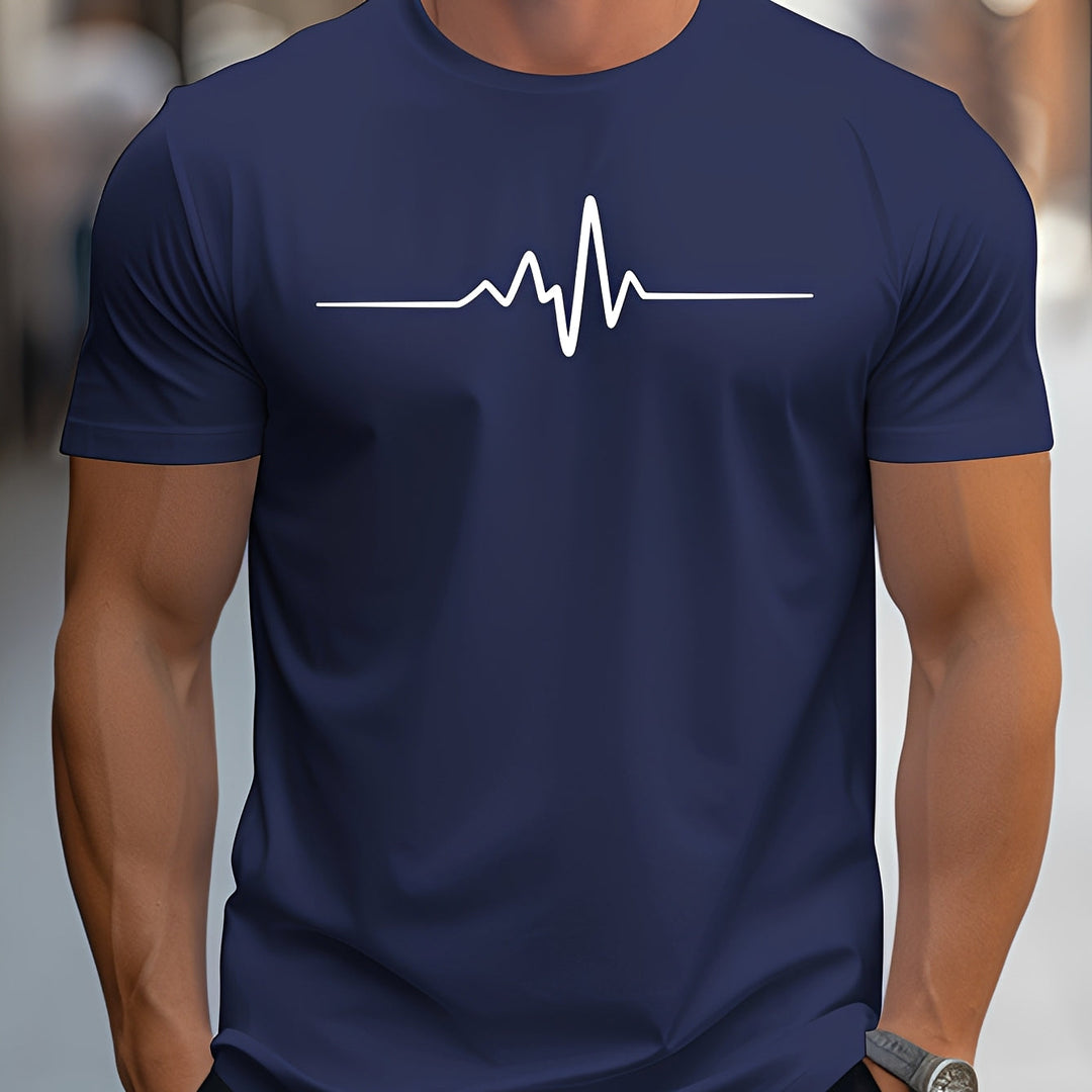 Moda masculina: camiseta slim fit estampada batimento cardíaco, perfeita para o verão.