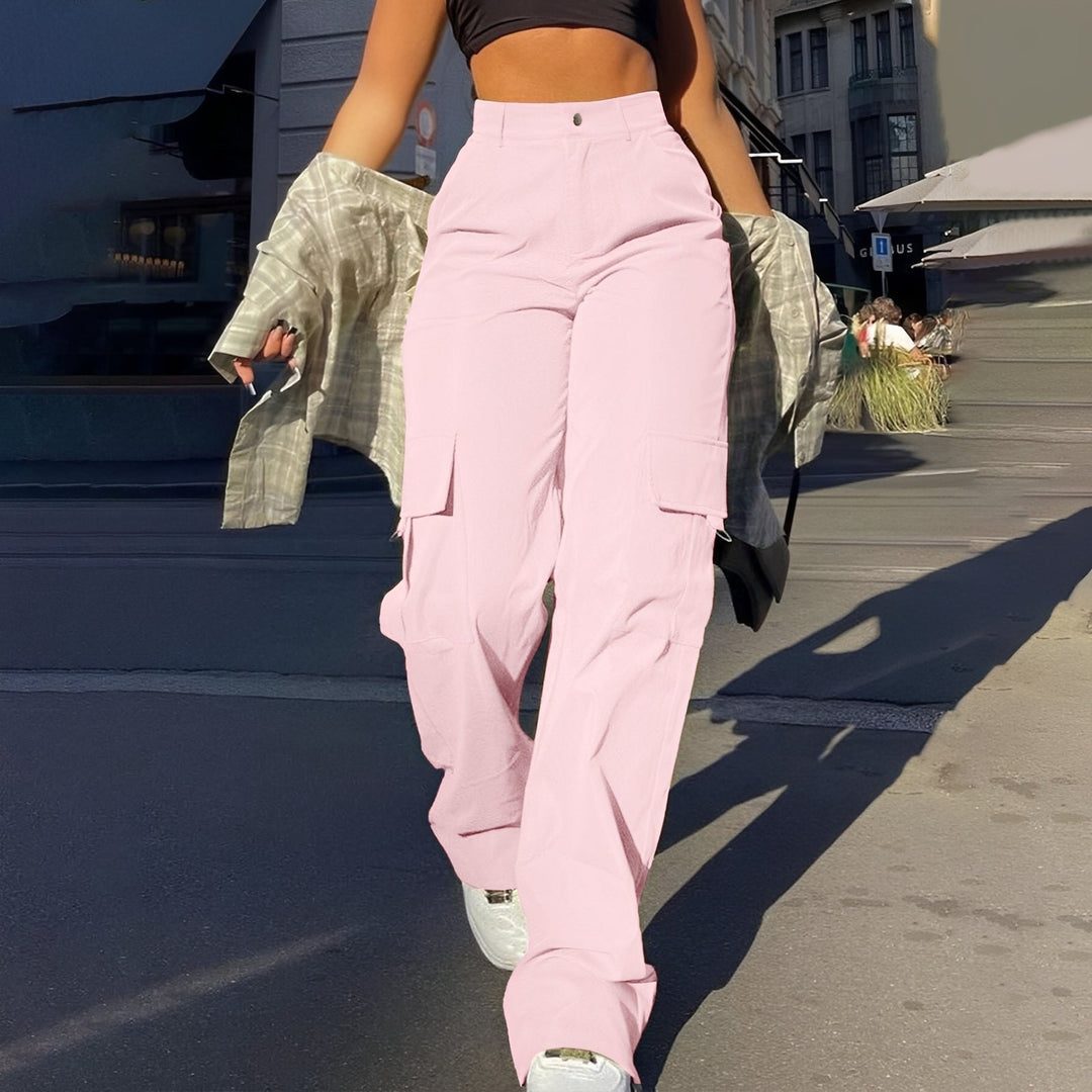 Calça cargo feminina Sophie de cintura alta, estilo casual, perfeita para moda verão.