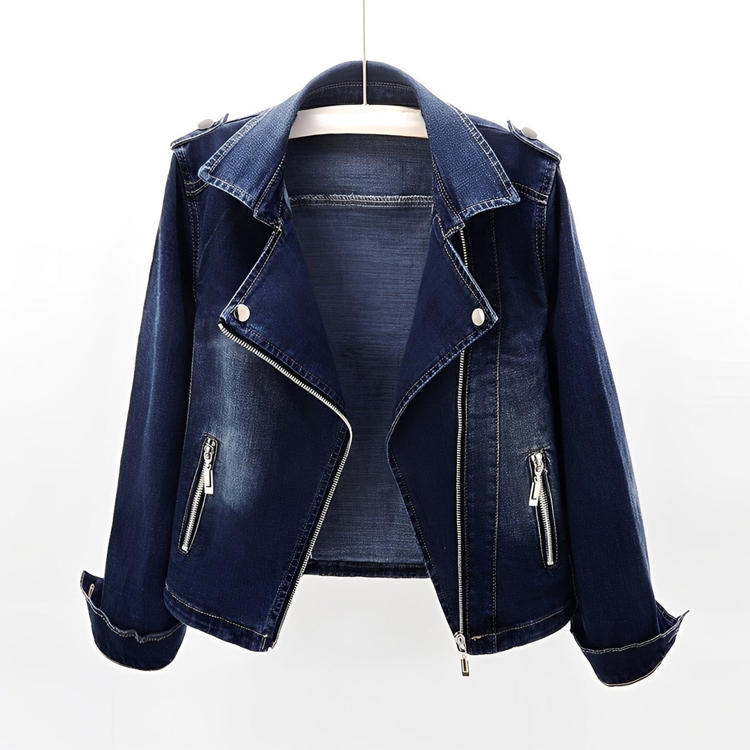 Jaqueta feminina azul casual e versátil. Perfeita para outwear de verão e primavera. Estilo moderno para moda feminina.