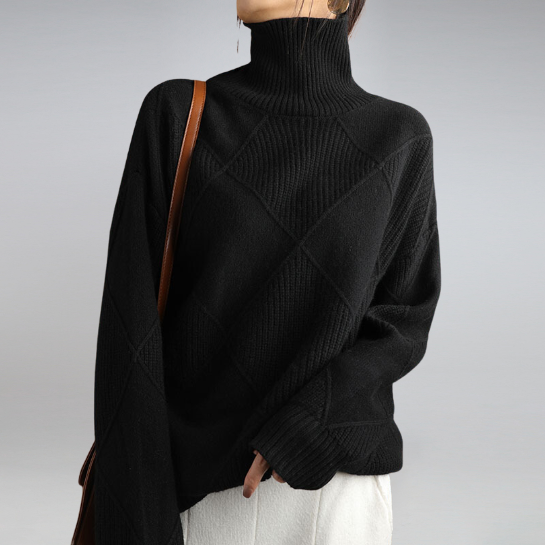 Suéter feminino de tricot com textura aconchegante, design elegante. Essencial para a moda outono/inverno.