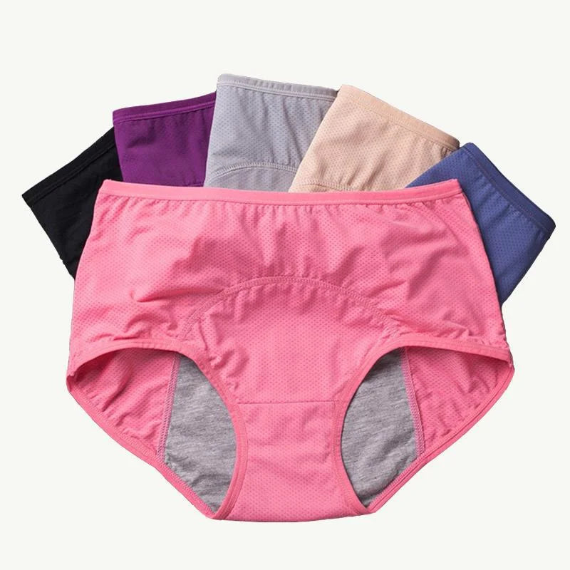 Cuecas femininas de cintura alta plus size anti-vazamento, para conforto e proteção, ideal para menstruação e incontinência.