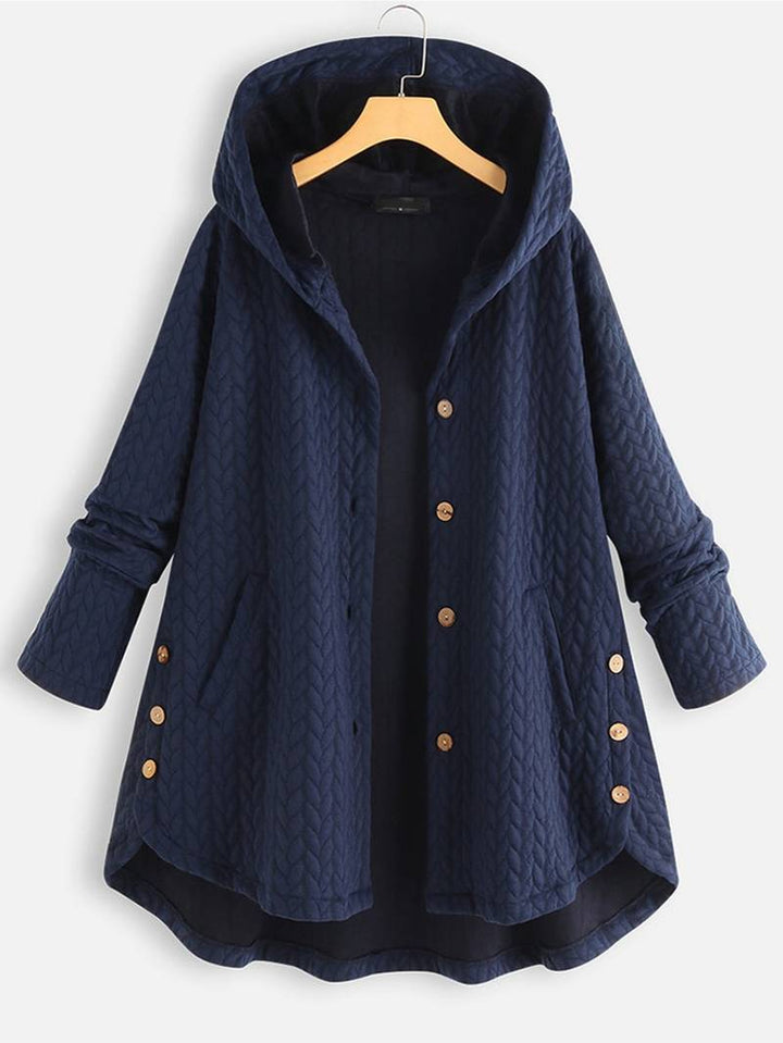 Casaco feminino elegante, vista frontal. Jaqueta de inverno quente para moda feminina, conforto e estilo no frio.