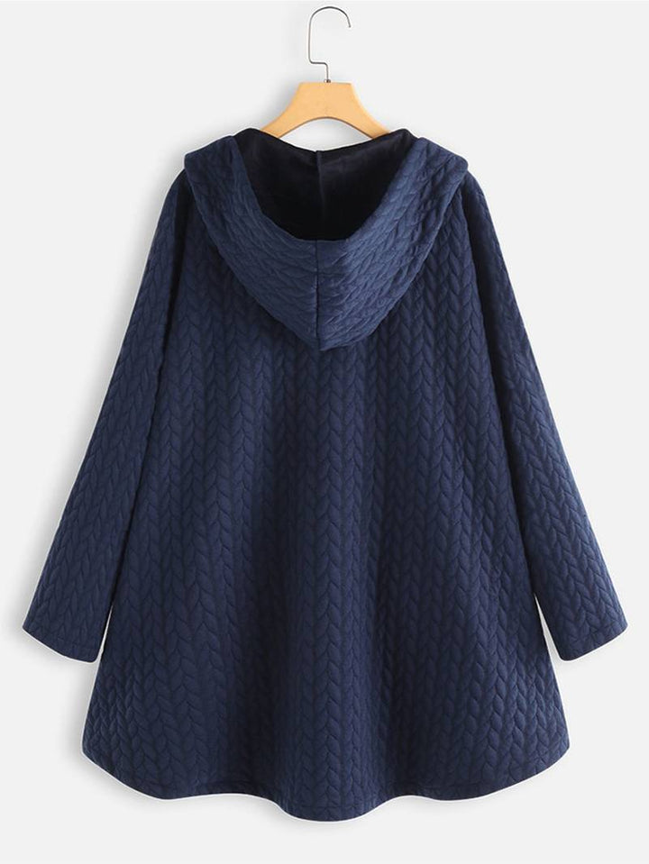 Jaqueta feminina quente para inverno, vista lateral. Casaco da moda, agasalho confortável e estiloso para o frio.