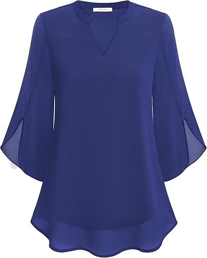 Blusa confortável feminina em camadas, estilo elegante e moderno. Decote V e mangas 3/4.
