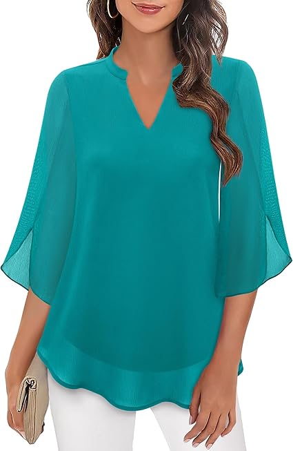 Blusa de moda feminina, elegante em camadas, com decote V. Conforto e estilo para o dia a dia.