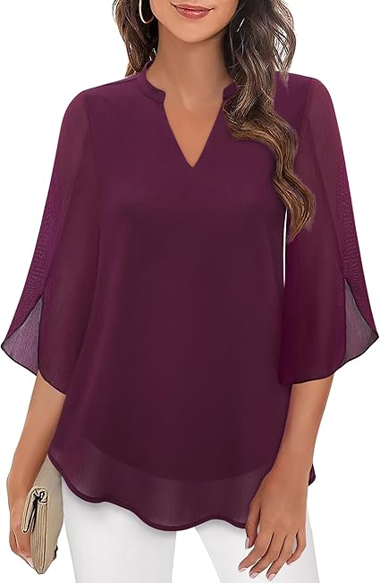 Blusa de camadas feminina, ideal para conforto e estilo sofisticado. Decote V, mangas 3/4.