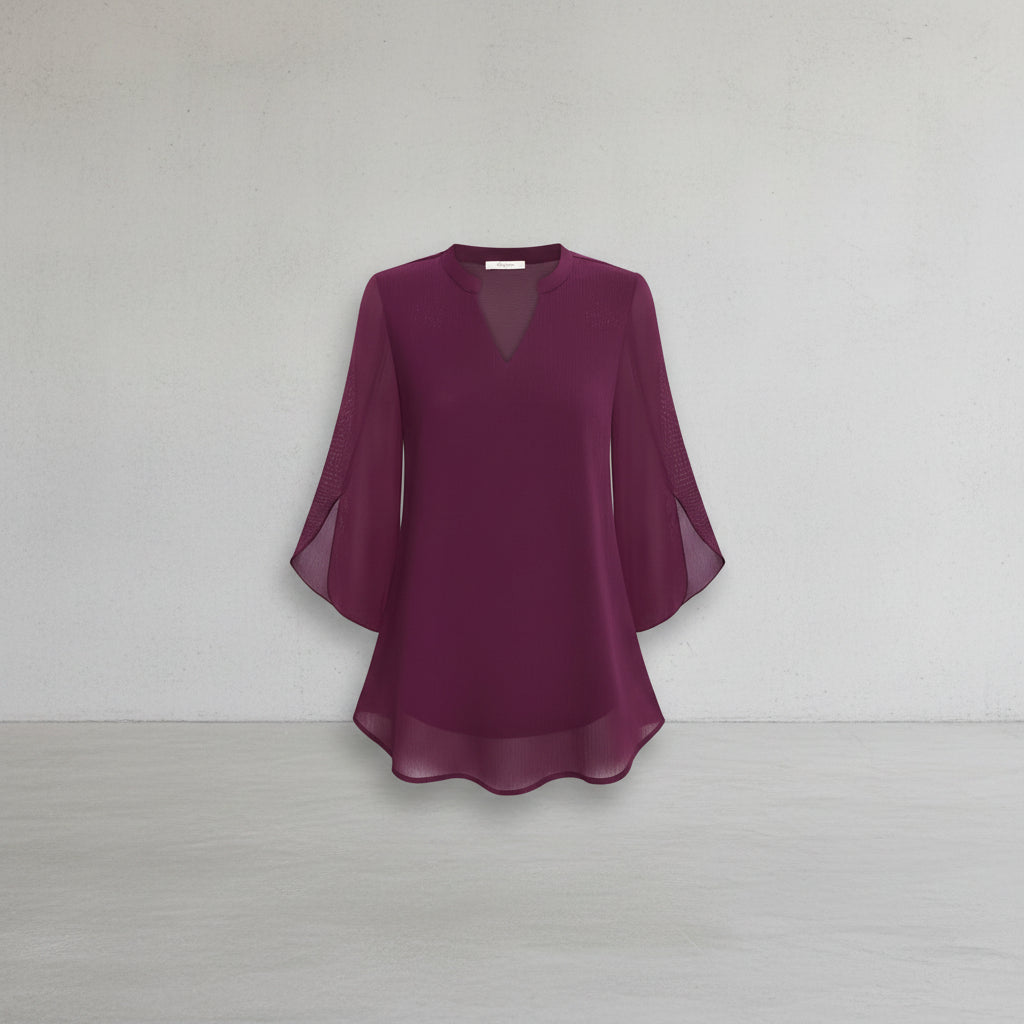 Blusa feminina leve e fluida Brianna, mangas abertas, ideal para roupa de verão e estilo chique.