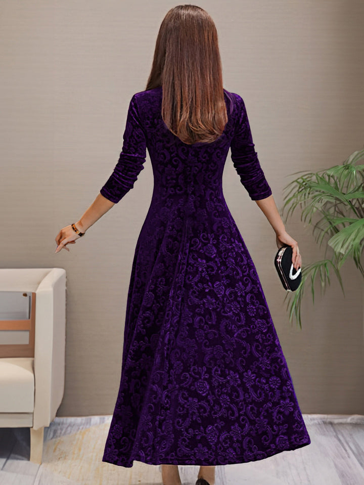 Vestido feminino elegante com decote V, mangas longas, para festa de noite, moda outono inverno.