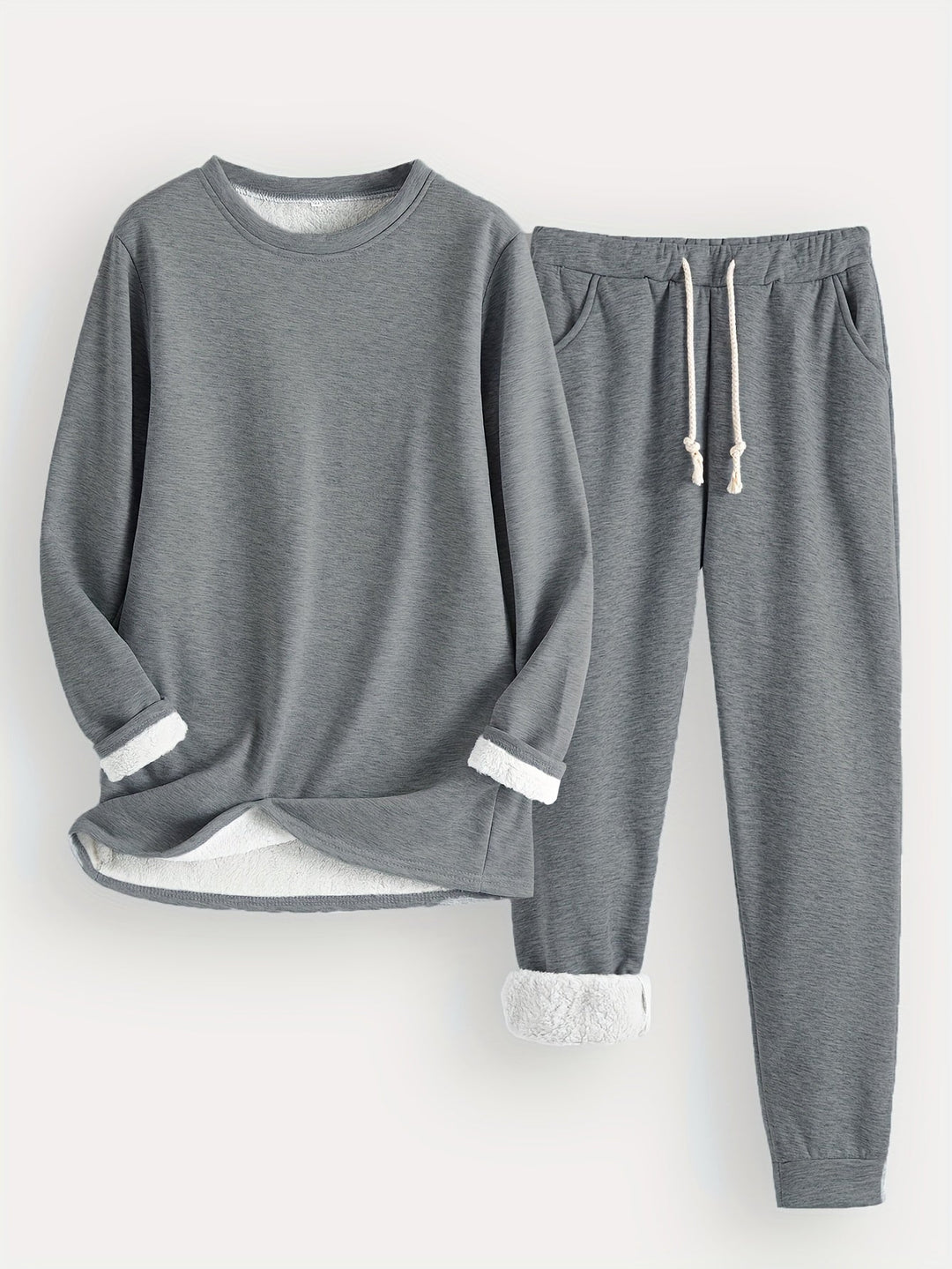 Conjunto confortável de moletom e calça jogger feminino, roupa de casa aquecida e estilosa para o inverno.