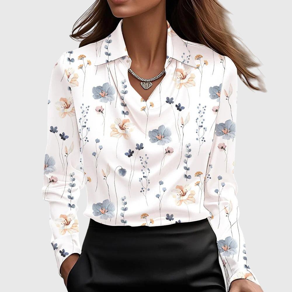 Roupa versátil: blusa feminina elegante de decote cascata em cores variadas.