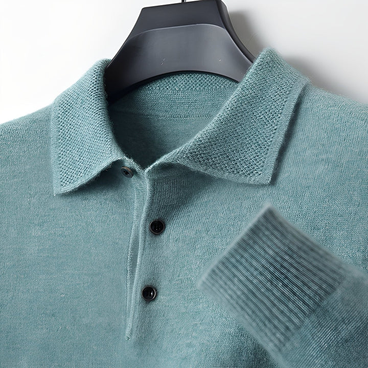 Suéter polo masculino clássico, pulôver de inverno que garante elegância e máximo conforto. Moda masculina.
