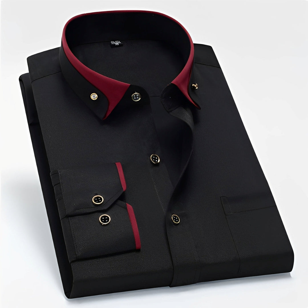 Camisa masculina clássica de manga longa. Elegante e versátil para looks formais e casuais. Moda masculina essencial.