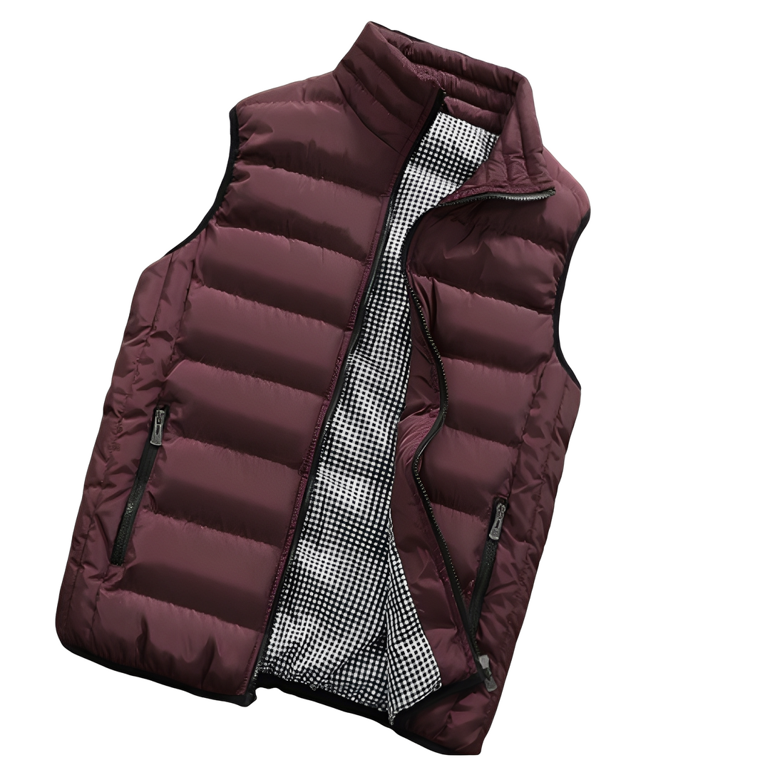 Colete masculino funcional acolchoado para outono e inverno, garantindo aquecimento e praticidade em qualquer atividade.
