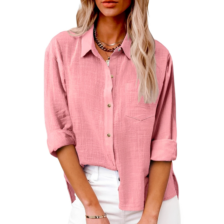 Camisa feminina casual Karla de verão, com design confortável e elegante para uso diário. Roupa feminina.