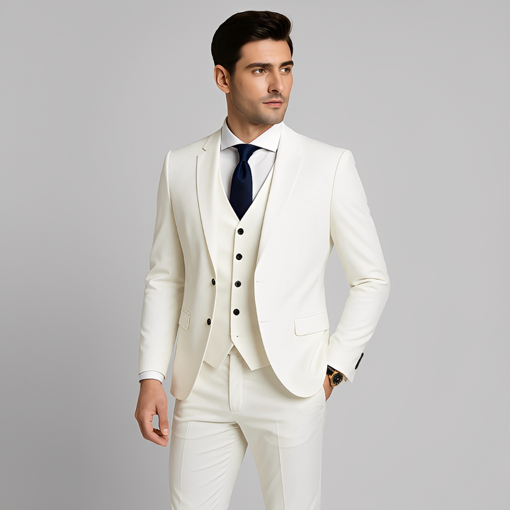 Terno masculino formal slim fit 3 peças cinza. Perfeito para casamento, eventos formais e estilo executivo.