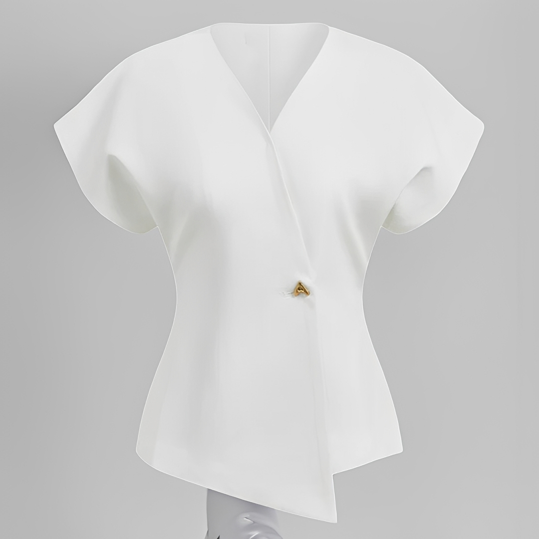 Top feminino elegante decote V, moda casual. Blusa versátil para looks de verão e dia a dia.