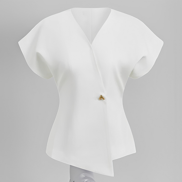 Top feminino elegante decote V, moda casual. Blusa versátil para looks de verão e dia a dia.