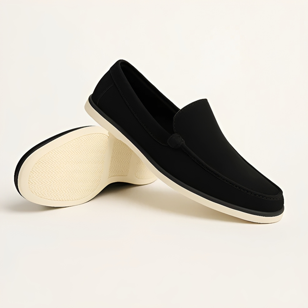 Design moderno de sapatos casuais baixos masculinos slip-on. Calçado versátil para moda e conforto.